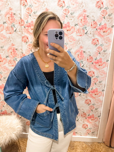 Front Bow Denim Jacket- Denim