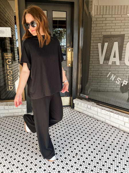 Cozy Mock Neck Knit Pant Set- Black-K. Ellis Boutique