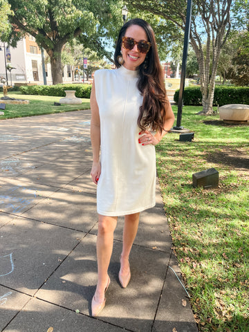 SLEEVELESS MOCK NECK KNIT DRESS- CREAM-K. Ellis Boutique