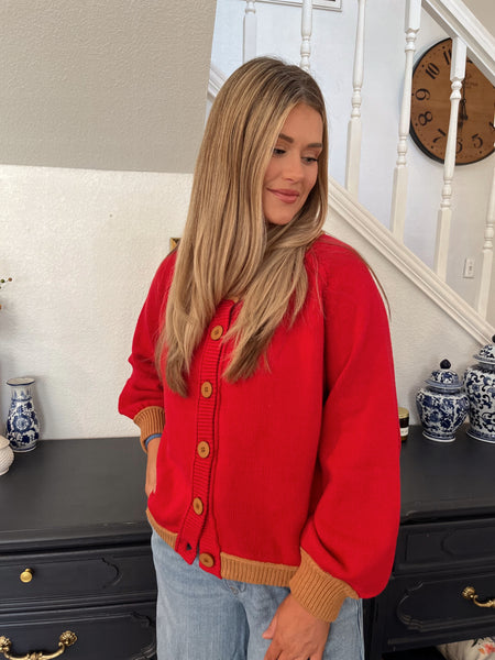 Knit Long Sleeve Cardigan- Red-K. Ellis Boutique