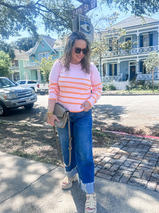 Chantilly Striped Cropped Sweater- Pink-Sweater-K. Ellis Boutique