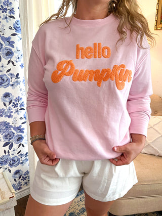 Hello Pumpkin Sweatshirt- Pink-Sweatshirt-K. Ellis Boutique