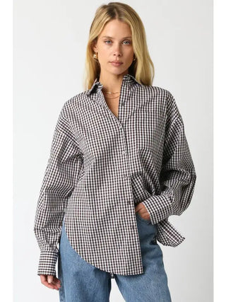 Nikka Checkered Button Up- Brown-K. Ellis Boutique