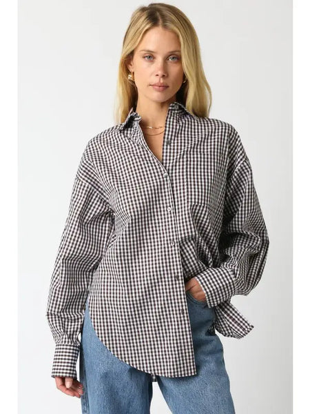 Nikka Checkered Button Up- Brown-K. Ellis Boutique
