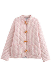 STRIPED FRONT BUTTON QUILTED JACKET- PINK-K. Ellis Boutique