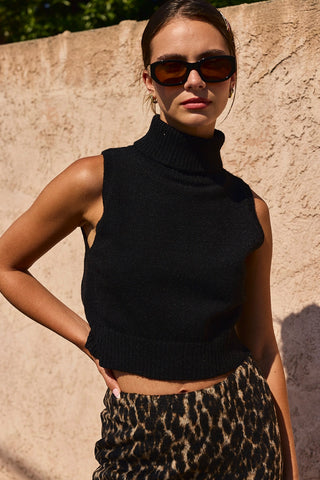 Turtle Neck Knit Top -Black-Sweater-K. Ellis Boutique