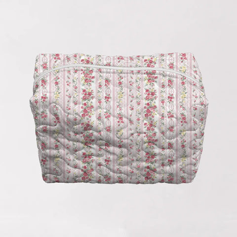 Quilted Makeup Case- Pink Willshire Stripe-K. Ellis Boutique