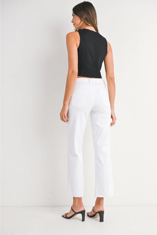 White Straight Leg Cropped Pants – Classic High Rise Trouser (Just Black Denim)-JBD Denim-K. Ellis Boutique