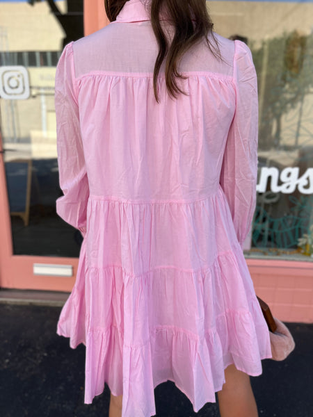 Collared Button Down Mini Dress- Pink-K. Ellis Boutique