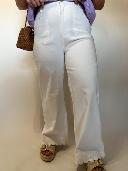 Brooke Scallop Hem Pants- Off White-K. Ellis Boutique