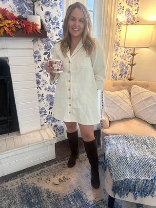 Denim Button Detail Mini- Ecru-K. Ellis Boutique