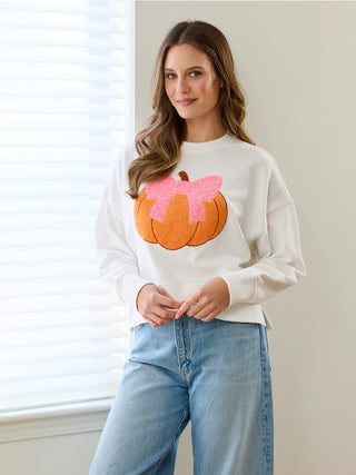 Pretty Pumpkin Relaxed Sweatshirt- Ivory-Sweatshirt-K. Ellis Boutique