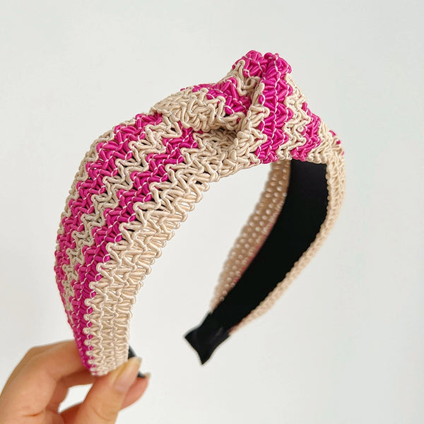 Two Tone Woven Straw Wide Knot Headband-K. Ellis Boutique