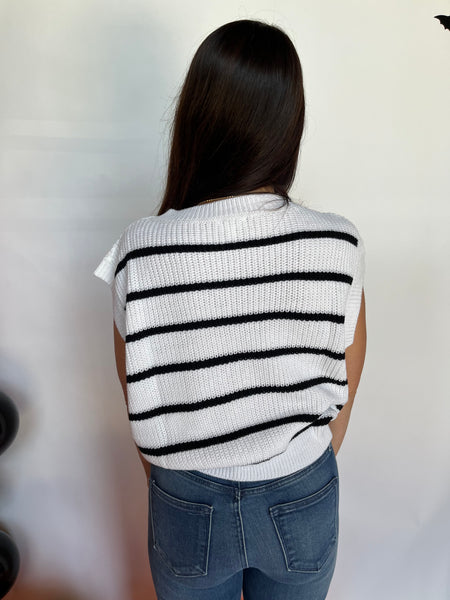 Striped Knit Top- White-K. Ellis Boutique