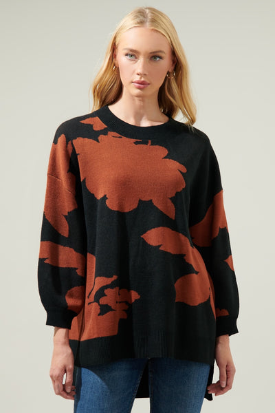 Hi Low Tunic Sweater- Black/ Brown-K. Ellis Boutique