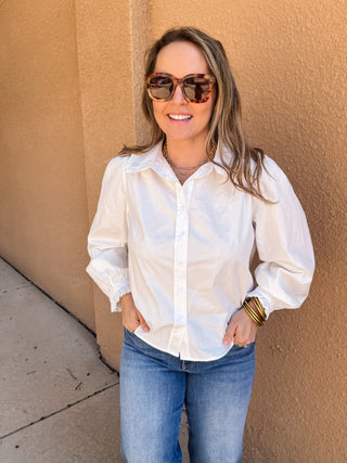 Ruffle Detail Button Down- Off White-K. Ellis Boutique