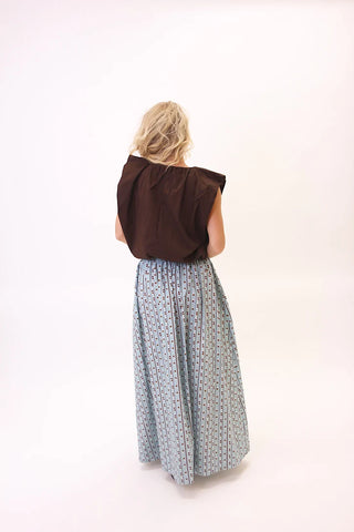 Floral Stripe Tie Smock Waist Maxi Skirt Blue and Brown- Karlie-K. Ellis Boutique