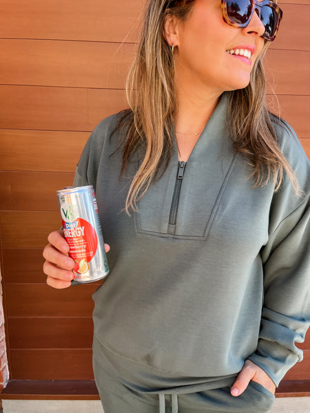 Modal Scuba Half Zip Pullover- Sage Leaf-K. Ellis Boutique