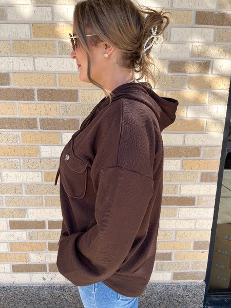 Oversized Hoodie Knit Top W/ Patch Pockets- Choco-K. Ellis Boutique