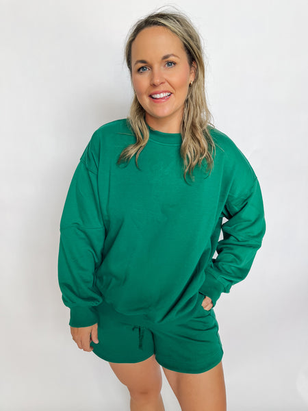 French Terry Long Sleeve Pullover- Kelly Green-K. Ellis Boutique