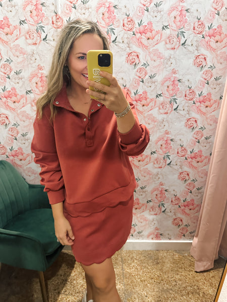 Scallop Henley Skirt Set- Rosewood-K. Ellis Boutique