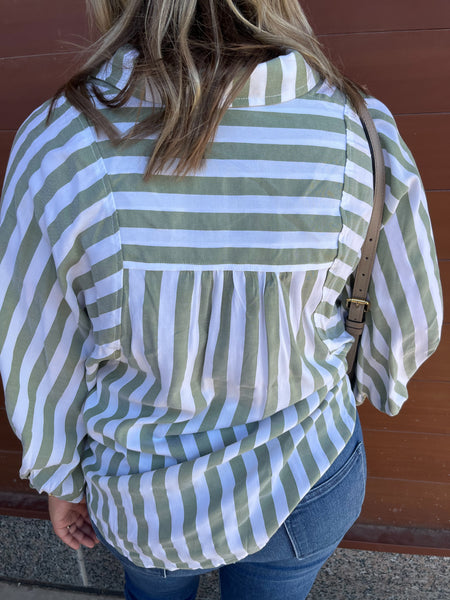 Stripe Long Sleeve Button Down Top - Olive-K. Ellis Boutique