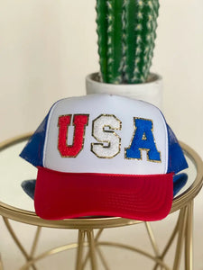 USA Chenille Patch Trucker Hat - Red-K. Ellis Boutique