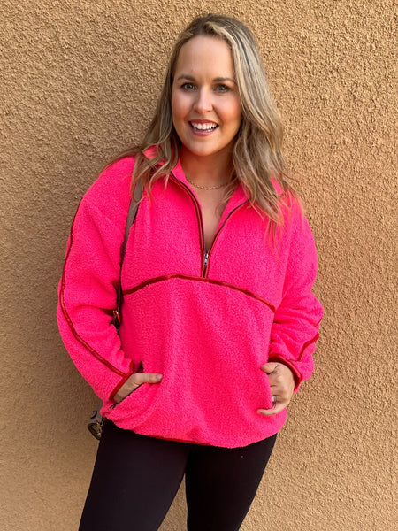 Fleece Quarter Zip- Neon Pink-K. Ellis Boutique