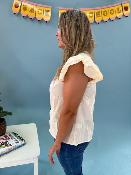 Ruffle Sleeve Button Down Blouse- Vanilla-K. Ellis Boutique