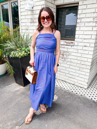 Laeila Striped Midi Dress- Electric Blue- FRNCH-Midi-K. Ellis Boutique