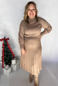 A LINE PLEATED SWEATER MIDI SKIRT- MOCHA-K. Ellis Boutique