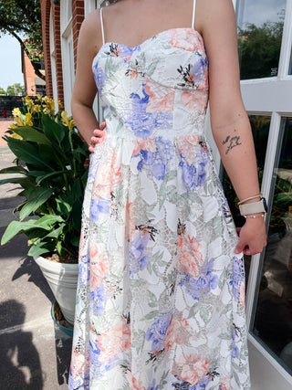 Edda Lace Midi Dress - Multi Floral-Midi-K. Ellis Boutique
