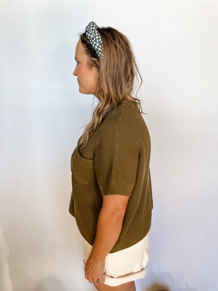 DROP SHOULDER SWEATER TOP- OLIVE-K. Ellis Boutique