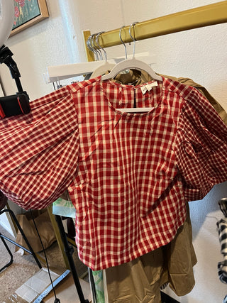 Gingham Grace Top- Crimson-Short Sleeve Top-K. Ellis Boutique