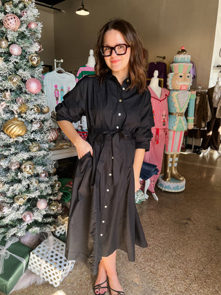 Button Down Midi w/ Tucked Sleeve- Ink-K. Ellis Boutique