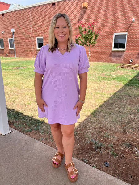 Textured Open Collar Dress-Lavender-K. Ellis Boutique