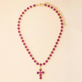 Rhinestone Cup Chain Necklace With Cross Pendant: GDMLT-Necklace-K. Ellis Boutique