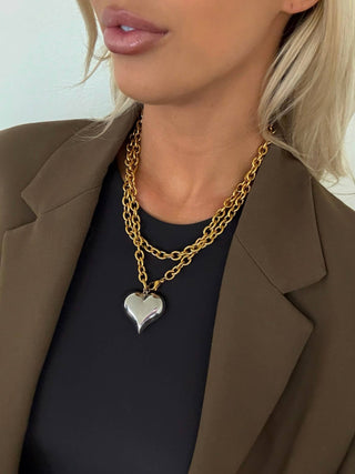 TWO TONED HEART NECKLACE-Necklace-K. Ellis Boutique