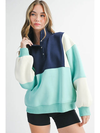 Glo Colorblock Pullover- Navy & Aqua-Sweatshirt-K. Ellis Boutique