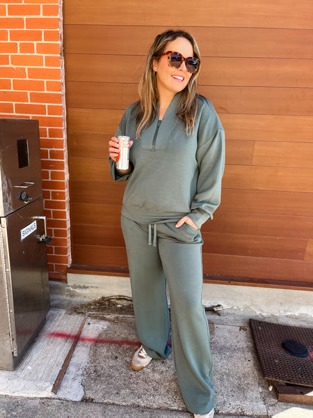 Modal Scuba Half Zip Pullover- Sage Leaf-K. Ellis Boutique