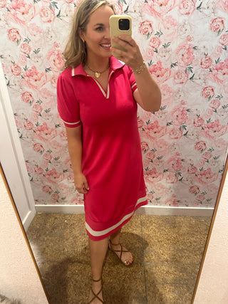 Luxeknit Polo Colorblock Midi Dress- Pink-Midi-K. Ellis Boutique