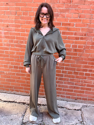 Brushed Modal Pant Set- Dark Olive-Set-K. Ellis Boutique