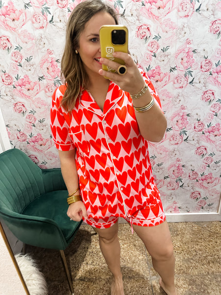 Valentine's Pajama Set- Pink & Red-K. Ellis Boutique