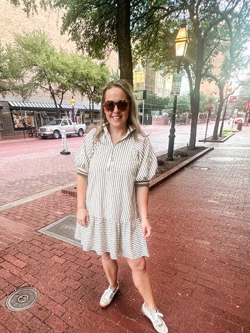 Striped Ruffle Hem Zip Mini- Olive-K. Ellis Boutique