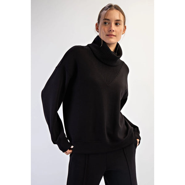 Modal Scuba Luxe V-Turtleneck- Black-K. Ellis Boutique