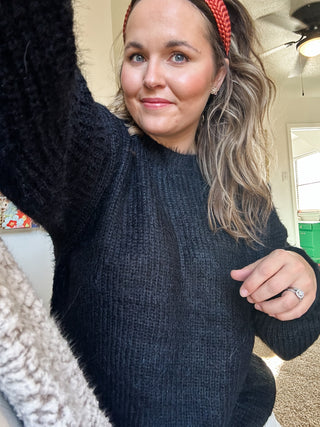 SOLID FUZZY SWEATER - BLACK-Sweater-K. Ellis Boutique