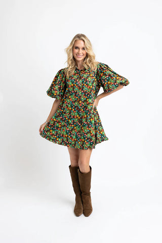 Floral Puff Sleeve Ruffle Pocket Dress- Karlie-Mini Dress-K. Ellis Boutique