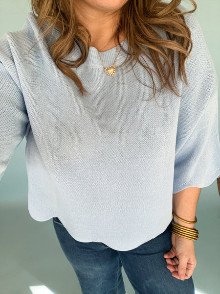 Charlie Scallop Sweater- Light Blue-K. Ellis Boutique