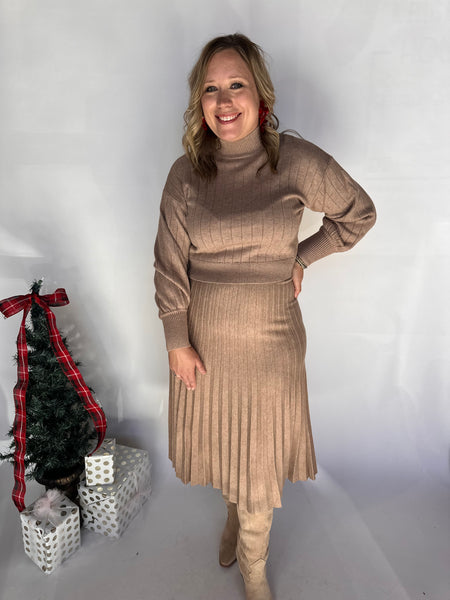 A LINE PLEATED SWEATER MIDI SKIRT- MOCHA-K. Ellis Boutique