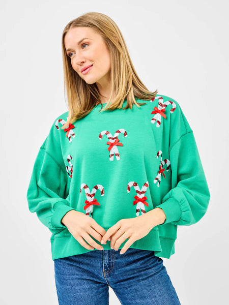 Millie Sweatshirt | Candy Canes-K. Ellis Boutique